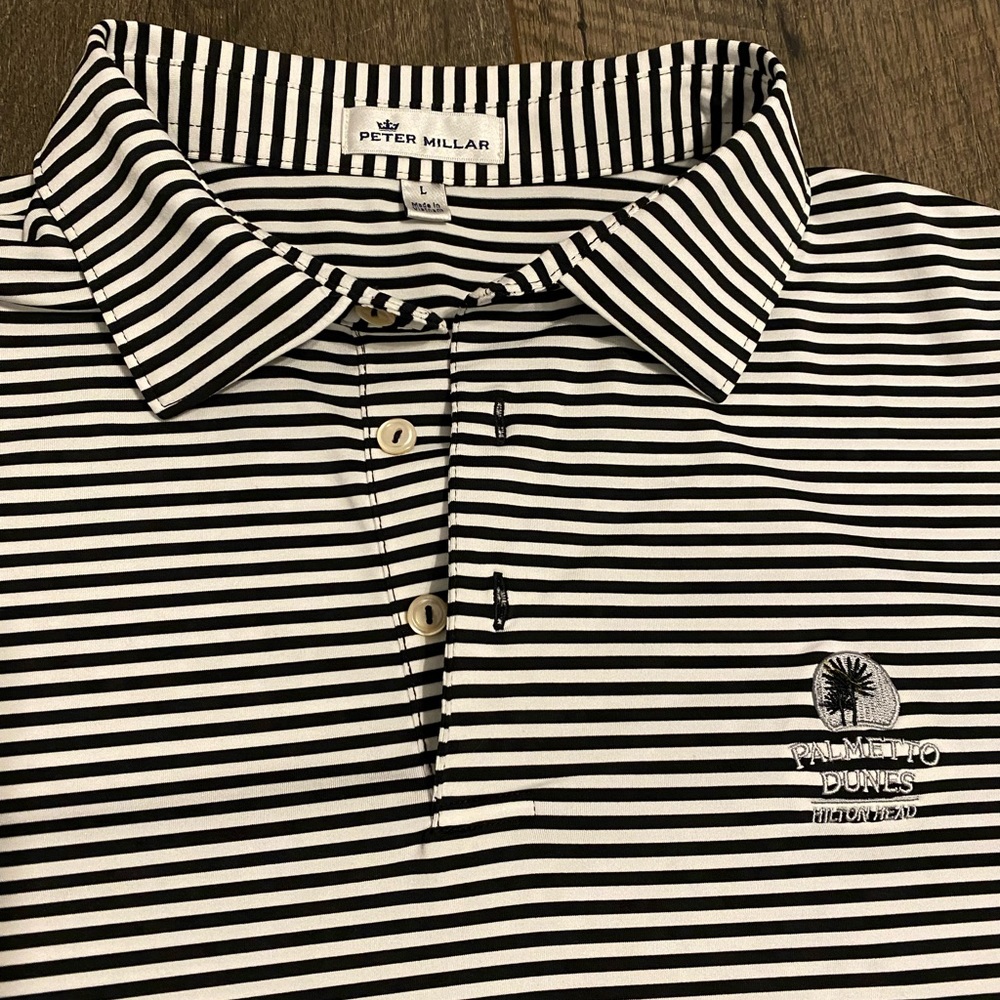Peter Millar Golf Polo Palmetto Dunes Hilton Head Athletic Shirt Stripe Size L